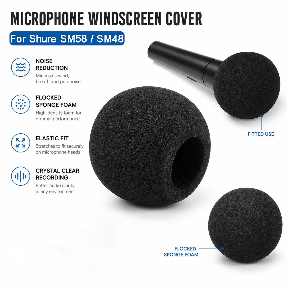 Shure Mic Sm58 - 교체용 마이크 윈드스크린 커버 플록드 스폰지